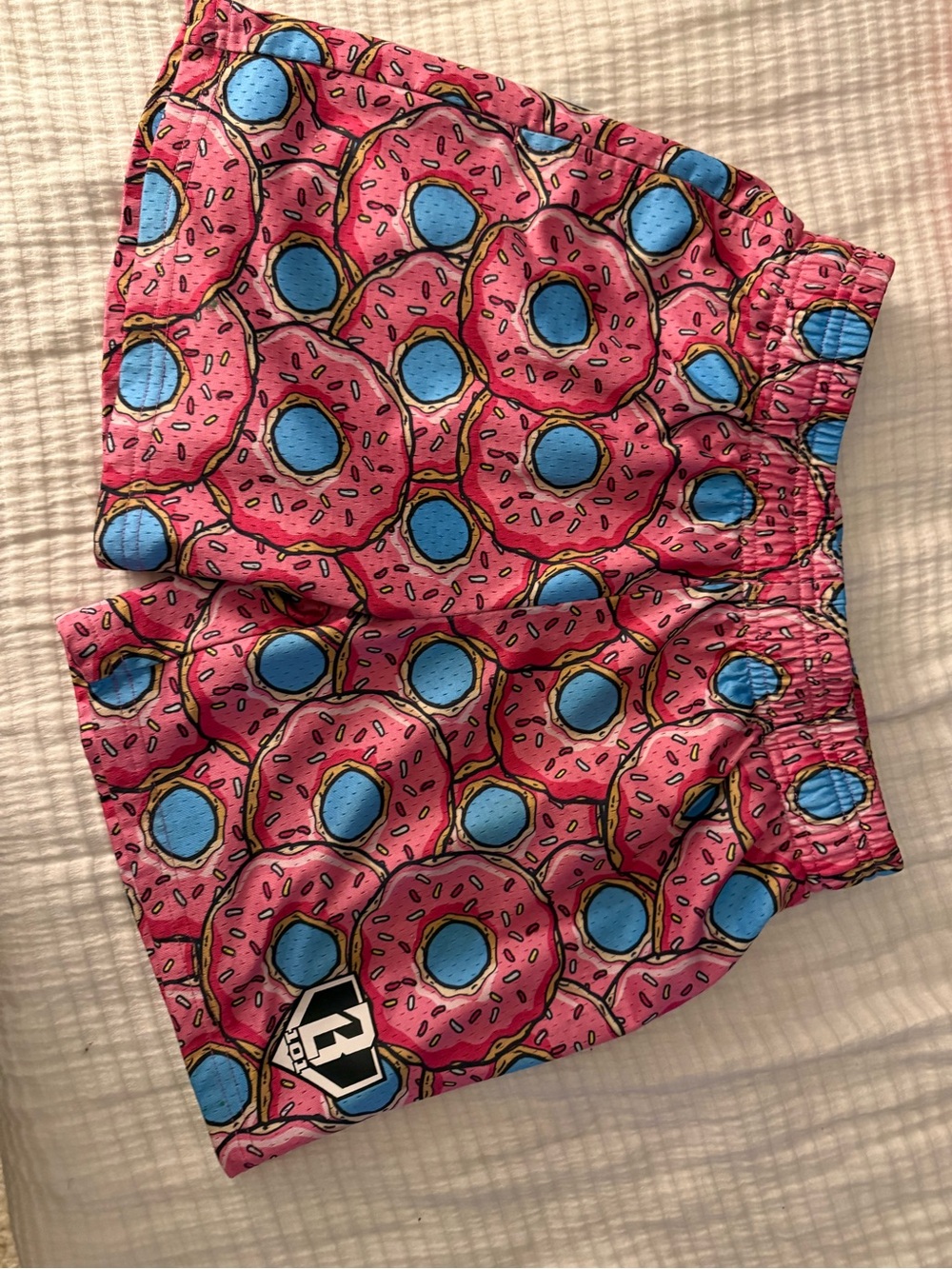 Kids Pink Baseball Lifestyle Donut Shorts with Blue Accents